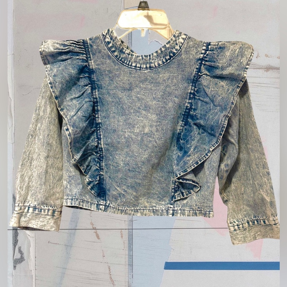 Forever 21 Acid Wash Denim Ruffle Crop Top - Women’s Size M